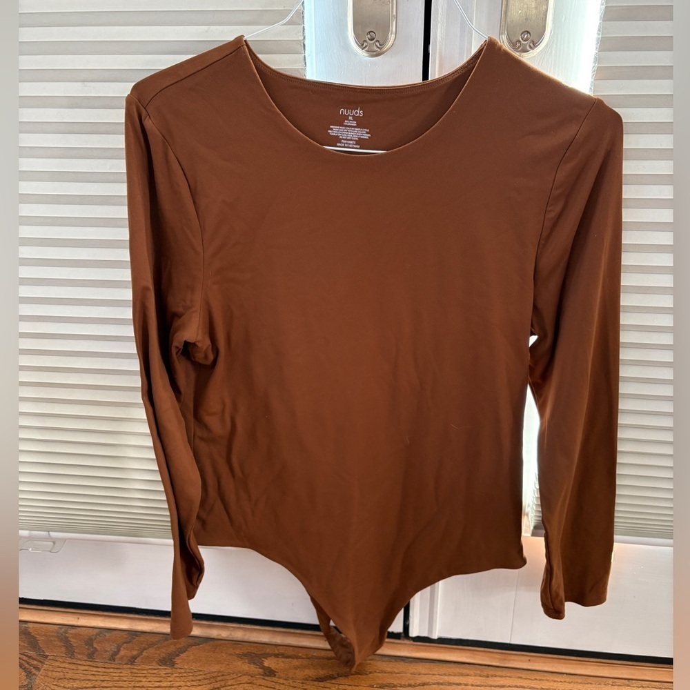 Nuuds Longsleeve Crewneck Bodysuit Brown Coffee Women’s XL - Picture 3 of 5